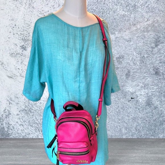 Marc Jacob fuchsia Pink Peddle Leather Two Ways Convertible Crossbody Backpack - Picture 13 of 16